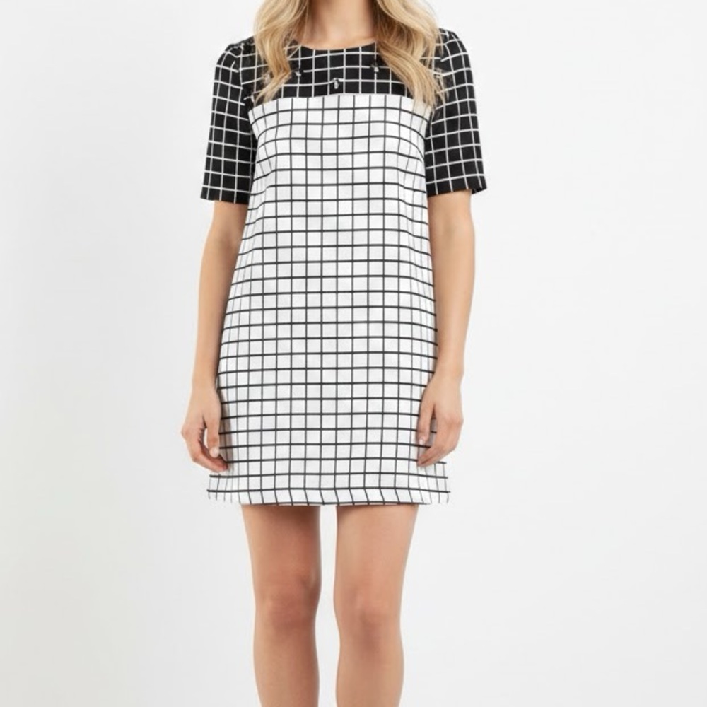 Anthropologie x Foxiedox Windowpane Jeweled Mini Shift Dress Medium